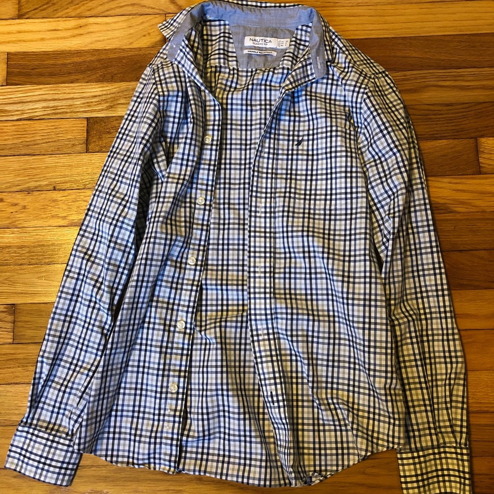 Men’s blue and gray button up from Nautica